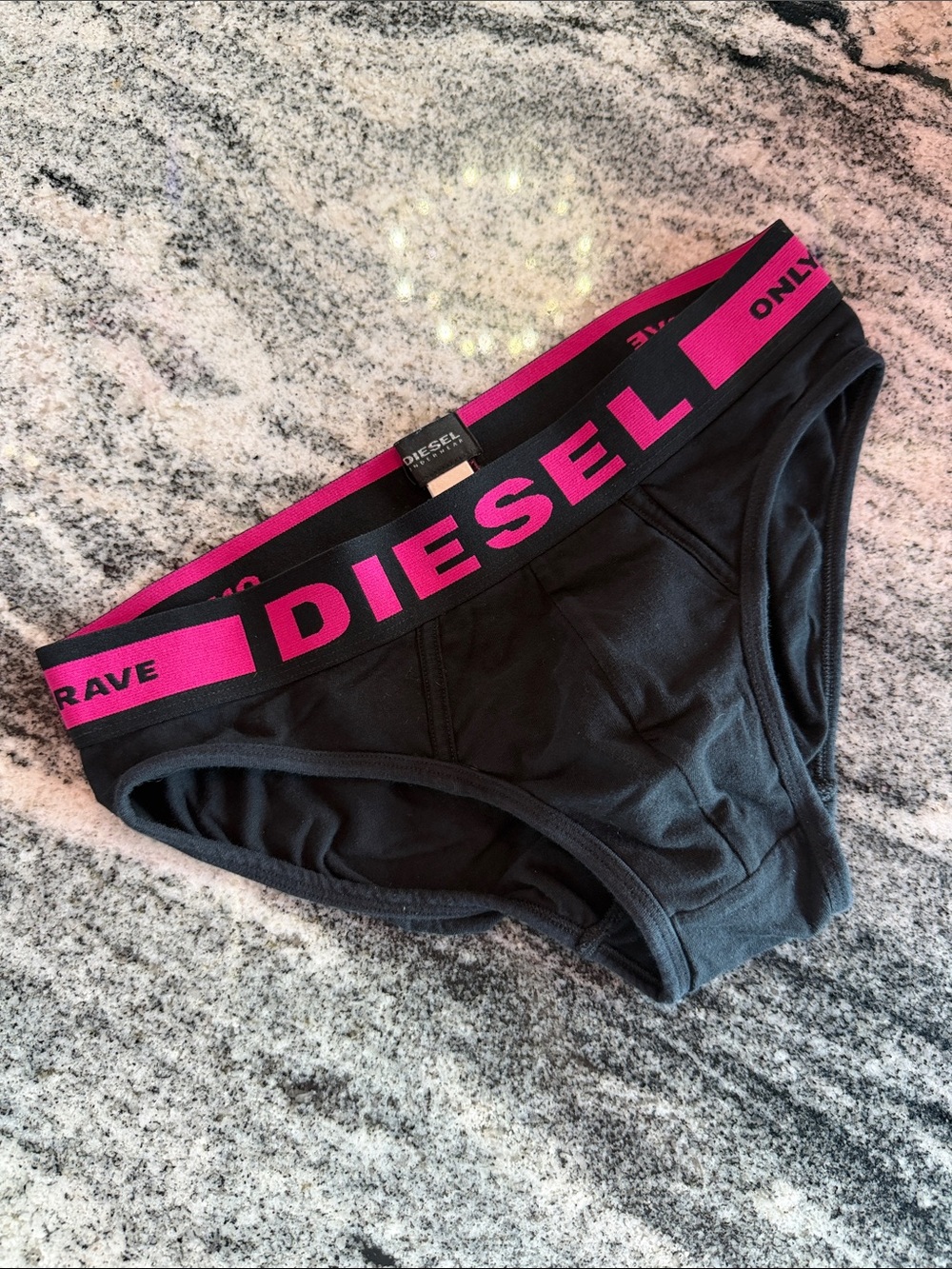 Diesel Black Briefs with Hot Pink Branded Waistband